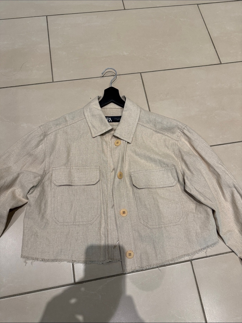 Zara woman beige linen cropped jacket/top